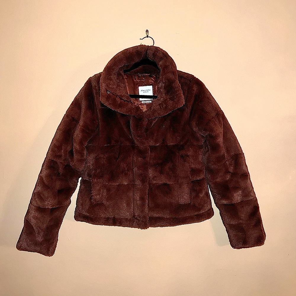 Abercrombie & Fitch | Brown Faux Fur Mini Puffer Jacket
